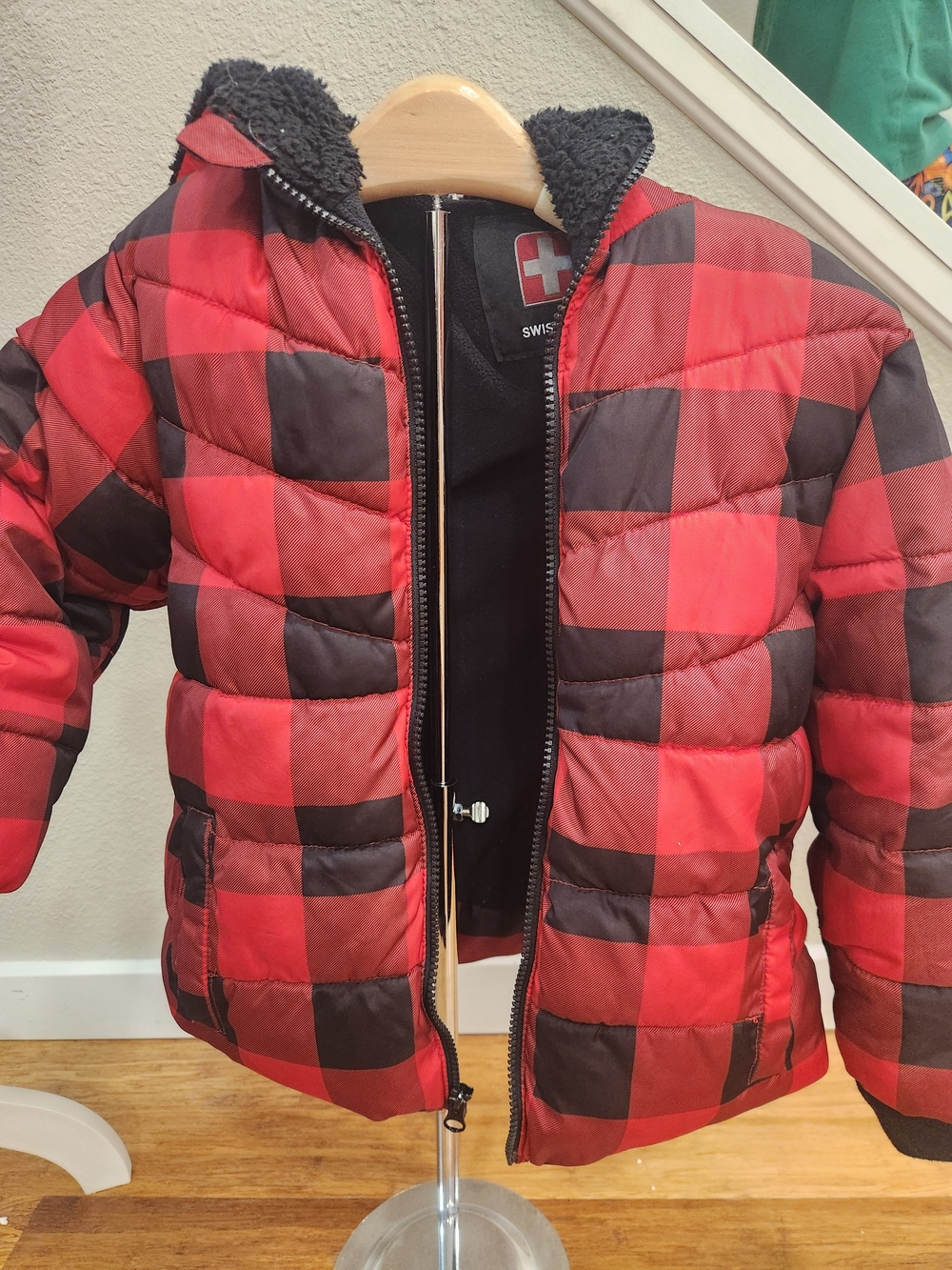 Swiss Tech Red and Black Buffalo Plaid Puffer Jacket for Kids